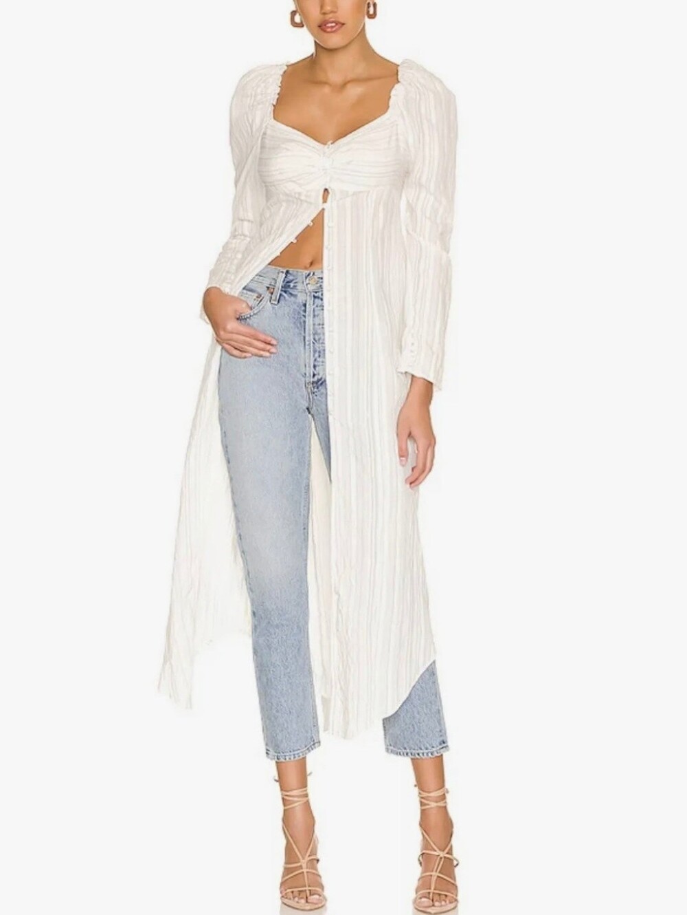 RARE Brand New FREE PEOPLE White Pinstripe Maxi Top